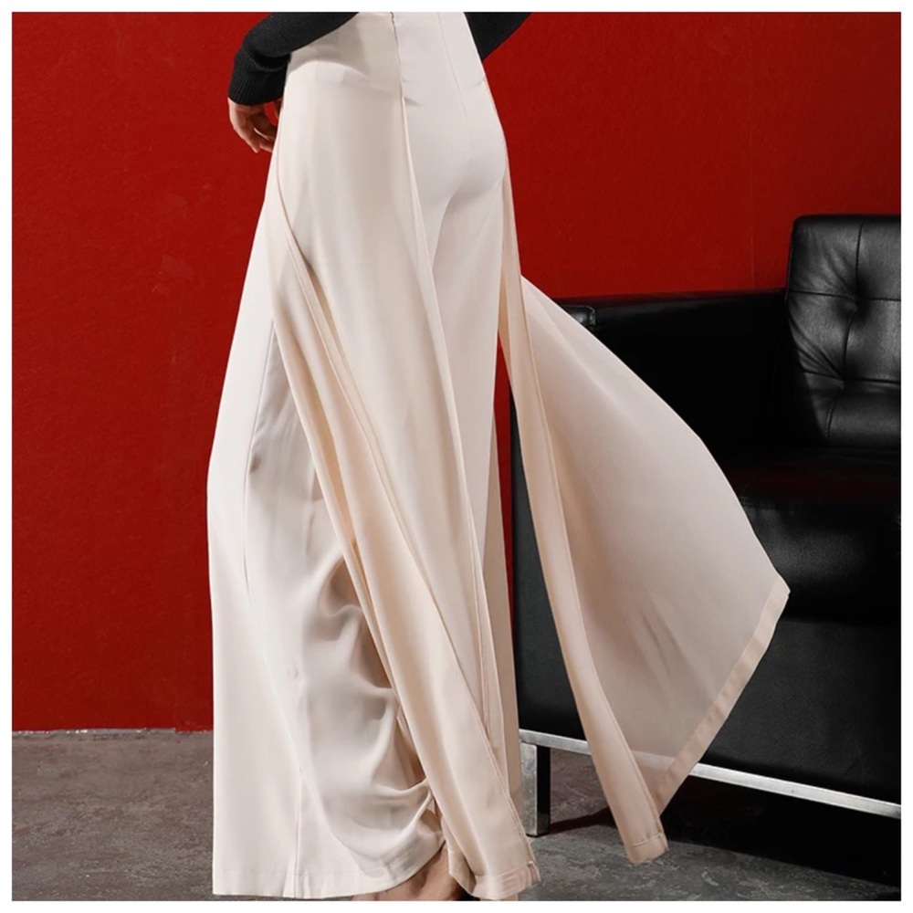 Creamy Beige Chiffon Panel High Waist Pants The Zakira - Picture 5 of 11